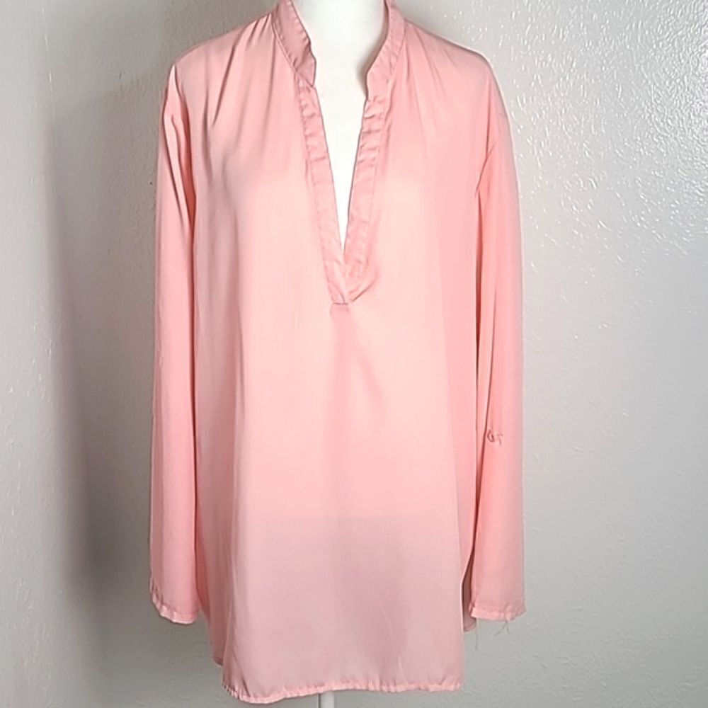 Zanzea Collection Sheer Pink Longsleeve Blouse, Size 5X